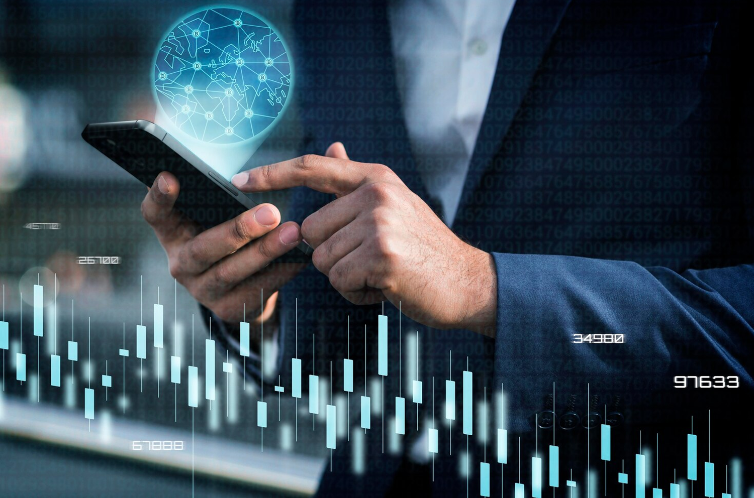 3D illustration of a rising stock market growth chart on a smartphone