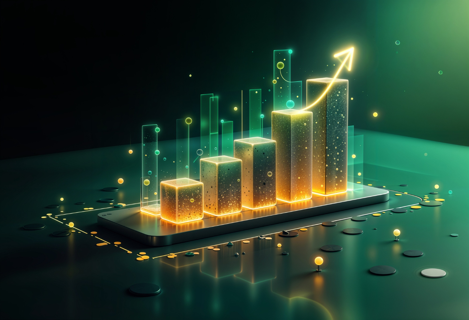 3D illustration of a rising stock market growth chart on a smartphone